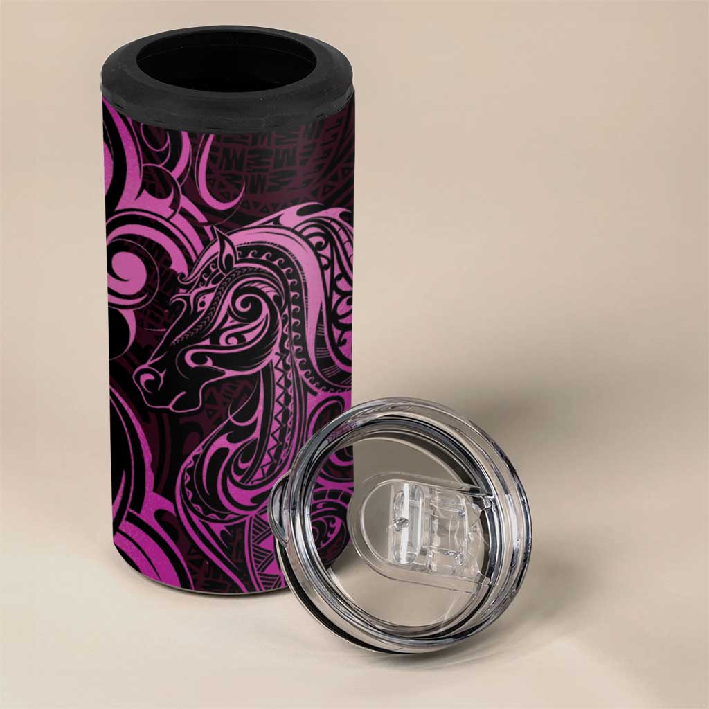 Pink Aoteara Horse Racing 4 in 1 Can Cooler Tumbler NZ Maori Pattern