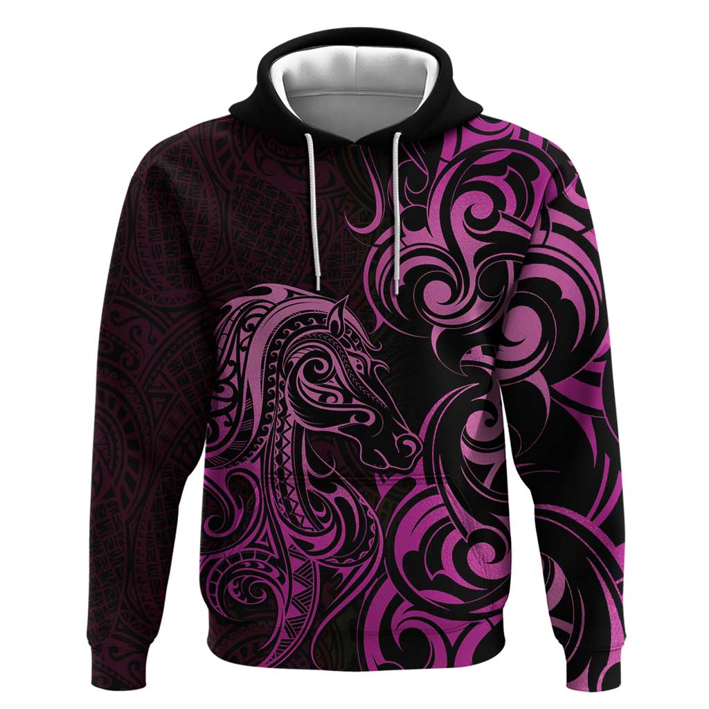 Pink Aoteara Horse Racing Hoodie NZ Maori Pattern