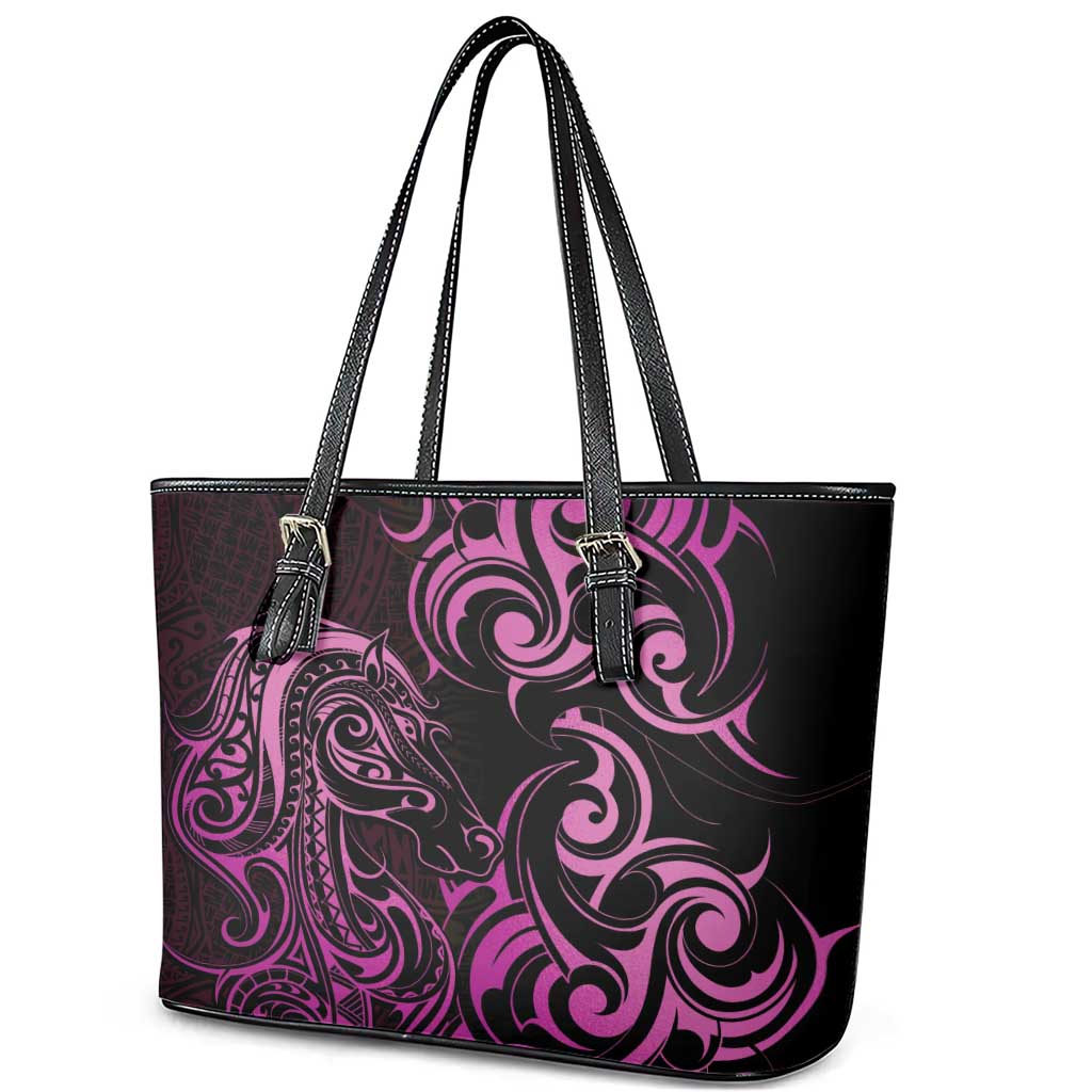 Pink Aoteara Horse Racing Leather Tote Bag NZ Maori Pattern