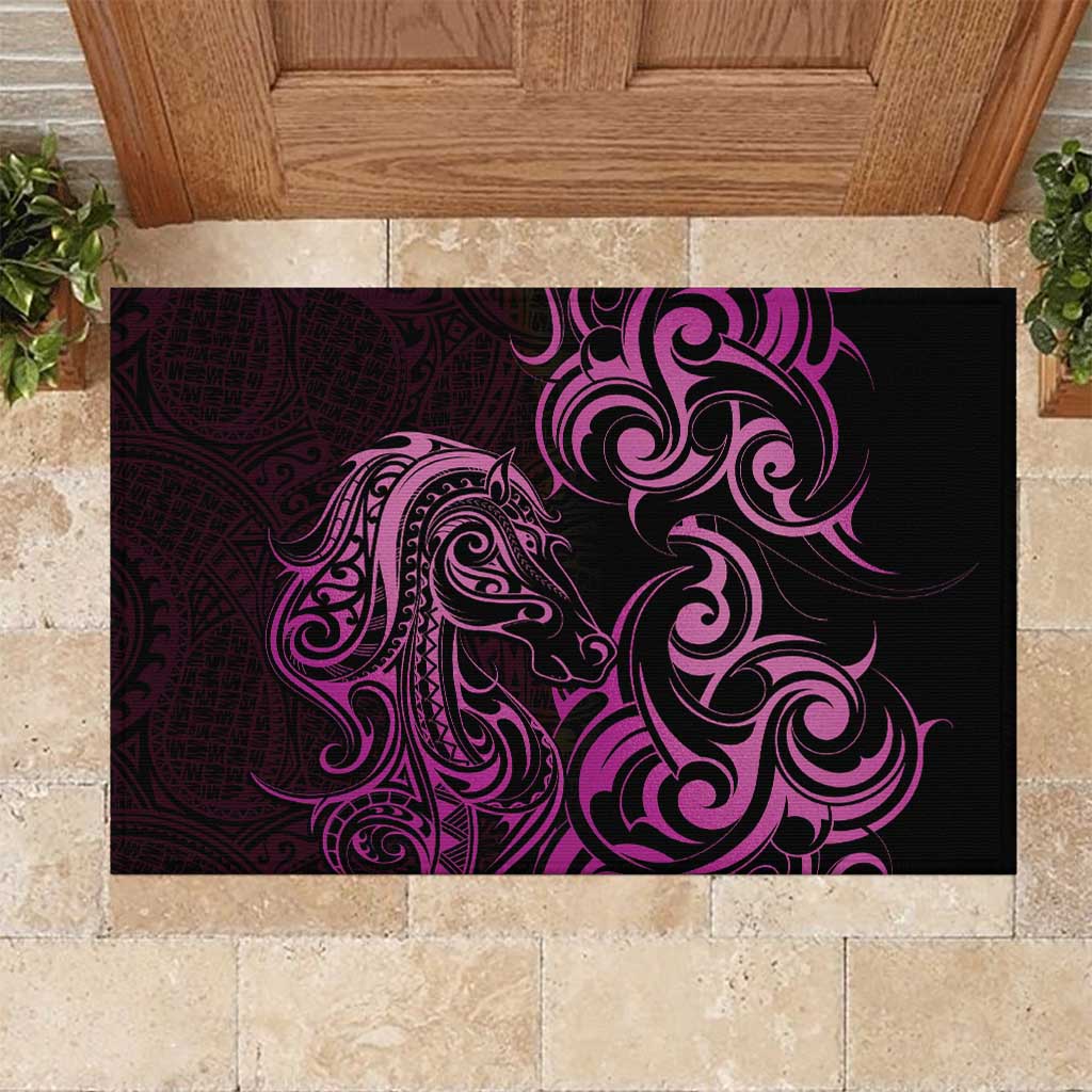 Pink Aoteara Horse Racing Rubber Doormat NZ Maori Pattern