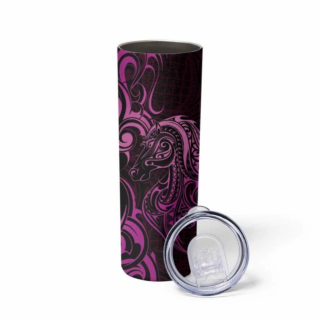 Pink Aoteara Horse Racing Skinny Tumbler NZ Maori Pattern