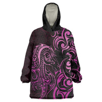 Pink Aoteara Horse Racing Wearable Blanket Hoodie NZ Maori Pattern