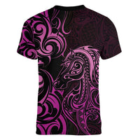 Pink Aotearoa Horse Racing Women V-Neck T-Shirt NZ Maori Pattern LT14 - Polynesian Pride