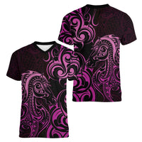 Pink Aotearoa Horse Racing Women V-Neck T-Shirt NZ Maori Pattern LT14 - Polynesian Pride