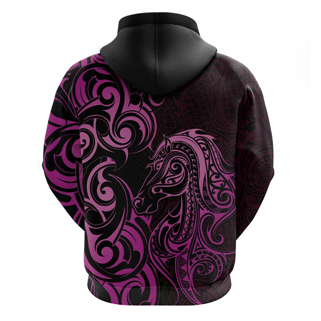 Pink Aoteara Horse Racing Zip Hoodie NZ Maori Pattern