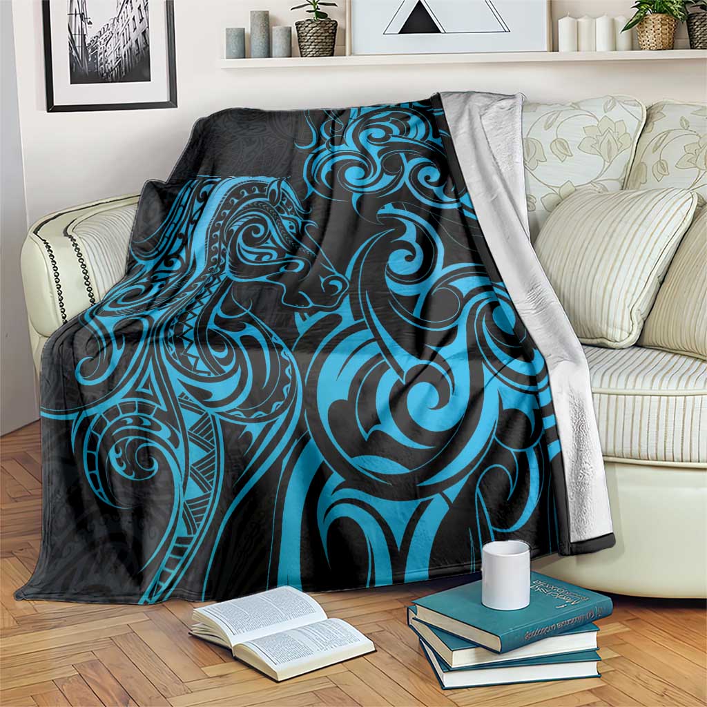 Blue Aoteara Horse Racing Blanket NZ Maori Pattern