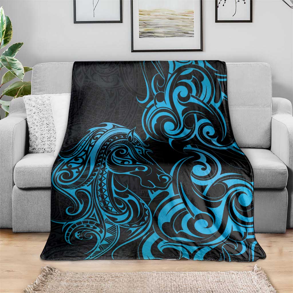 Blue Aoteara Horse Racing Blanket NZ Maori Pattern