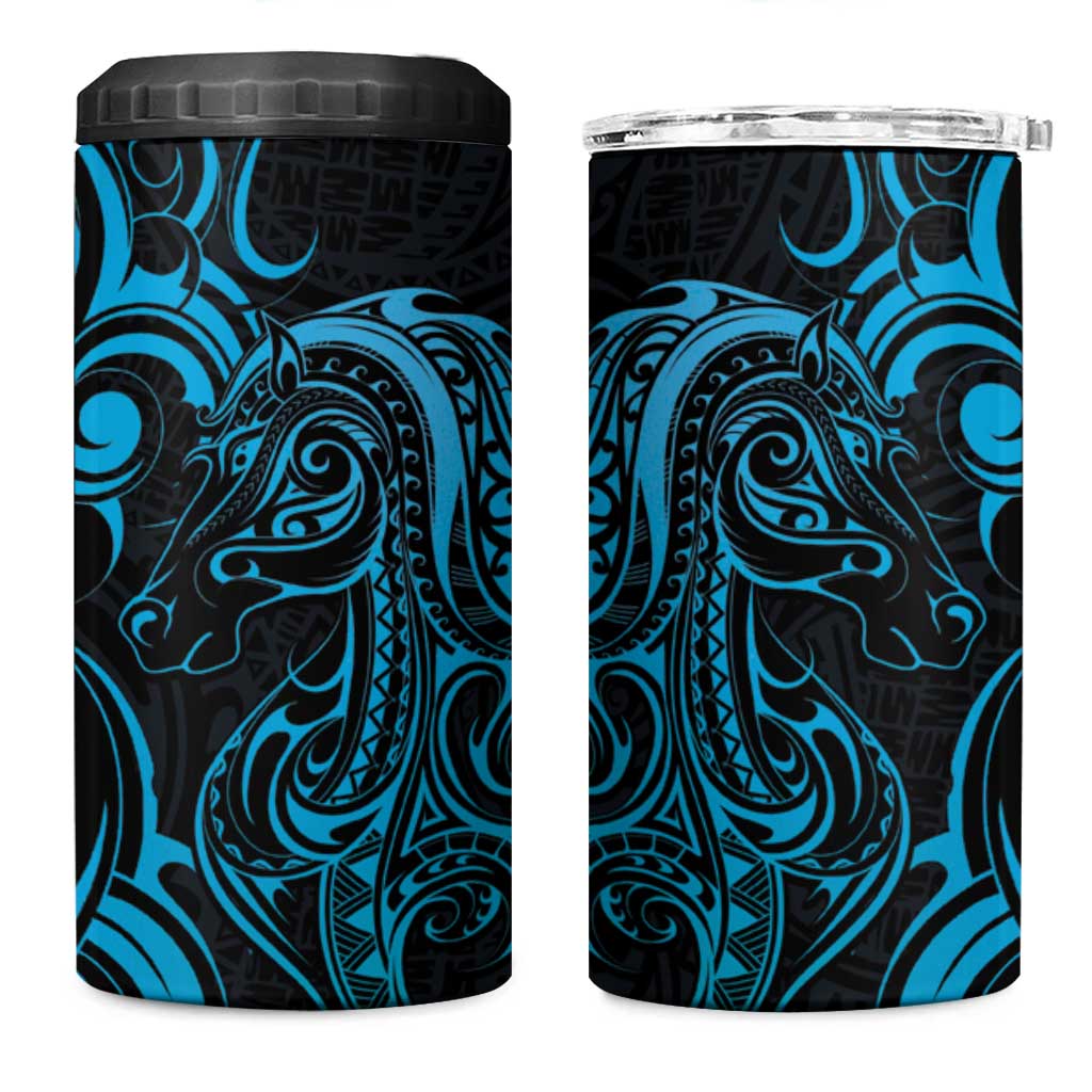 Blue Aoteara Horse Racing 4 in 1 Can Cooler Tumbler NZ Maori Pattern