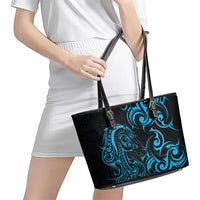 Blue Aoteara Horse Racing Leather Tote Bag NZ Maori Pattern