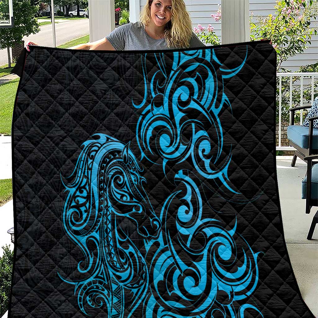 Blue Aoteara Horse Racing Quilt NZ Maori Pattern