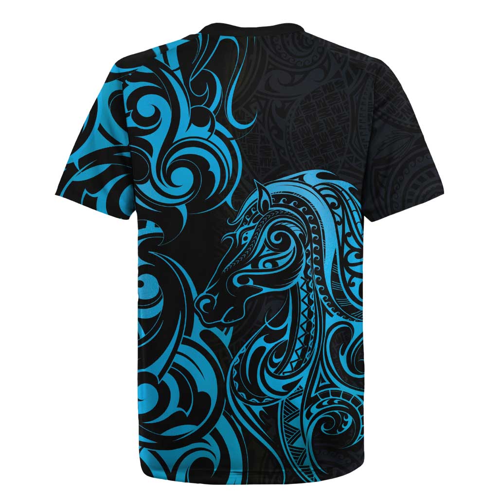 Blue Aoteara Horse Racing Rugby Jersey NZ Maori Pattern