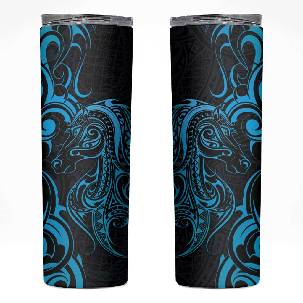 Blue Aoteara Horse Racing Skinny Tumbler NZ Maori Pattern