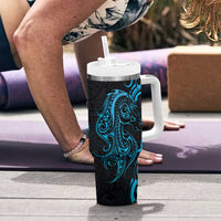 Blue Aoteara Horse Racing Tumbler With Handle NZ Maori Pattern