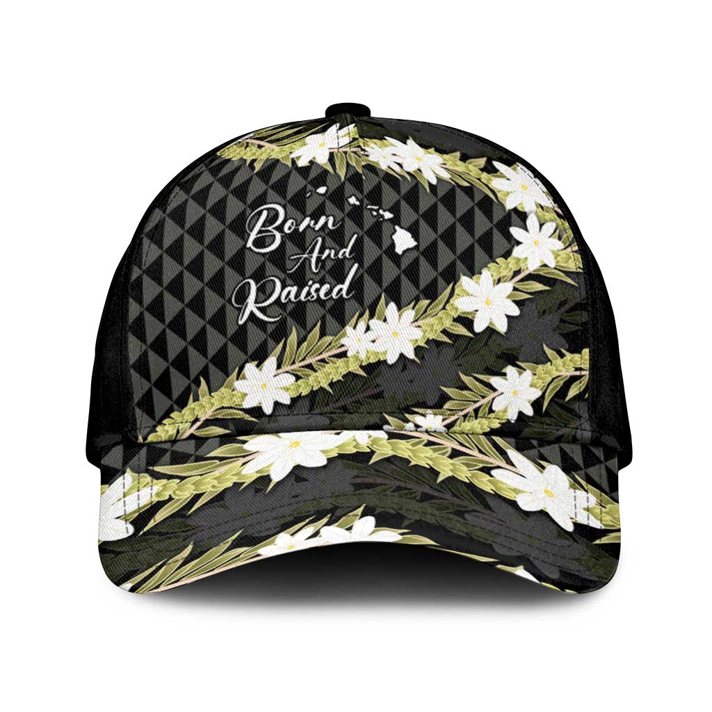 Born And Raised Aloha Hawaii Classic Cap Kanaka Kakau Hawaiian Tiare Pakalana Lei LT14 Universal Fit Black - Polynesian Pride