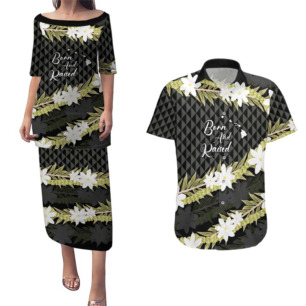 Born And Raised Aloha Hawaii Couples Matching Puletasi and Hawaiian Shirt Kanaka Kakau Hawaiian Tiare Pakalana Lei - Polynesian Pride