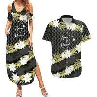 Born And Raised Aloha Hawaii Couples Matching Summer Maxi Dress and Hawaiian Shirt Kanaka Kakau Hawaiian Tiare Pakalana Lei - Polynesian Pride