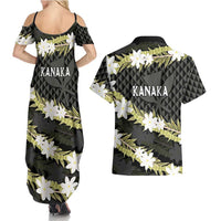 Born And Raised Aloha Hawaii Couples Matching Summer Maxi Dress and Hawaiian Shirt Kanaka Kakau Hawaiian Tiare Pakalana Lei - Polynesian Pride