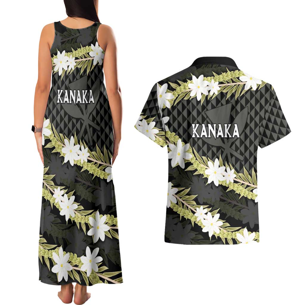 Born And Raised Aloha Hawaii Couples Matching Tank Maxi Dress and Hawaiian Shirt Kanaka Kakau Hawaiian Tiare Pakalana Lei - Polynesian Pride