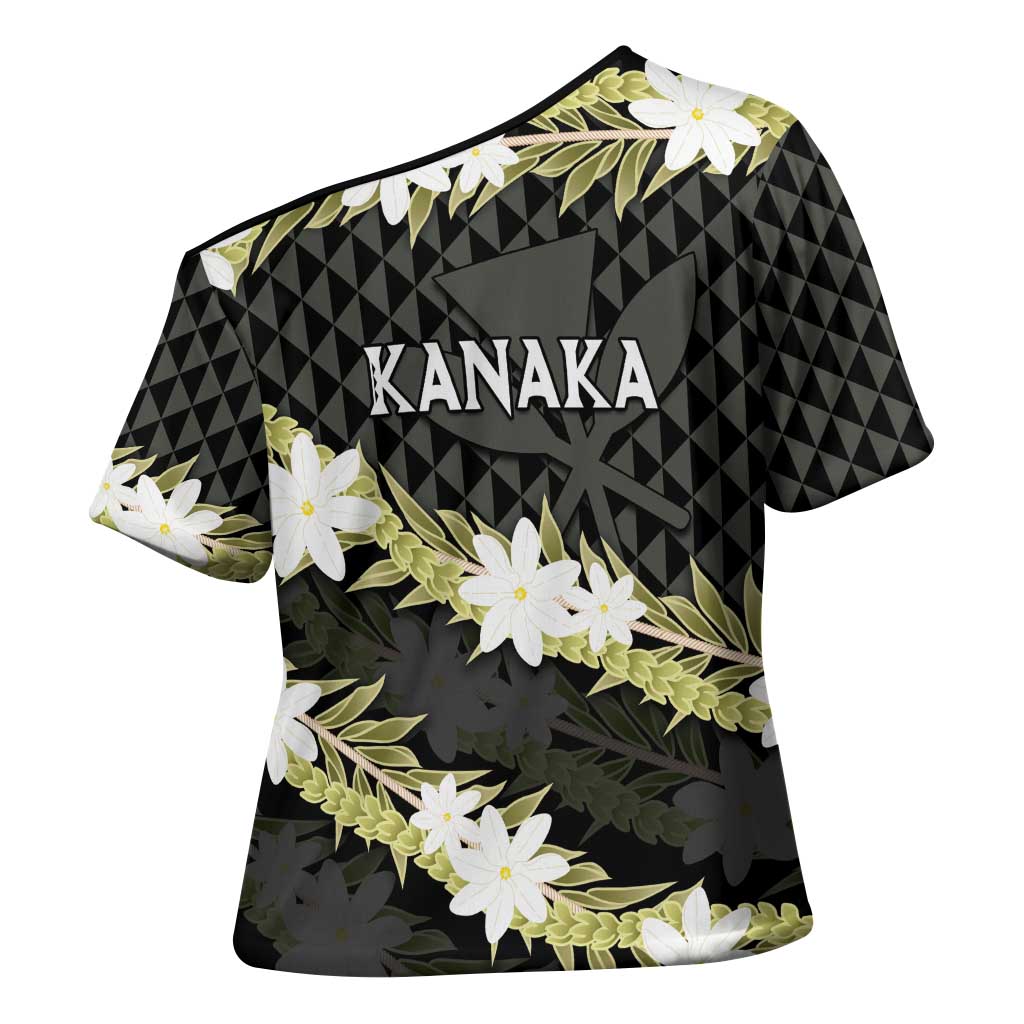 Born And Raised Aloha Hawaii Cross Shoulder Shirt Kanaka Kakau Hawaiian Tiare Pakalana Lei - Polynesian Pride
