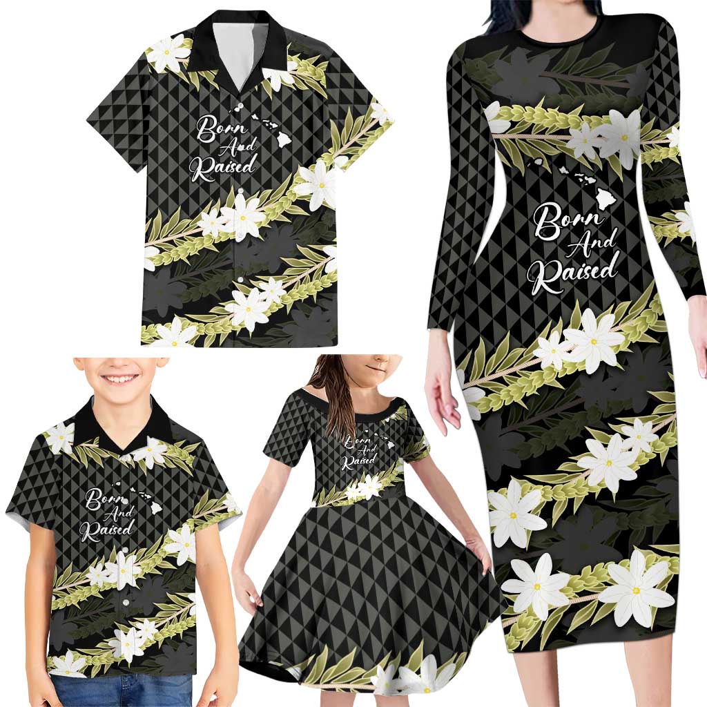 Born And Raised Aloha Hawaii Family Matching Long Sleeve Bodycon Dress and Hawaiian Shirt Kanaka Kakau Hawaiian Tiare Pakalana Lei LT14 - Polynesian Pride