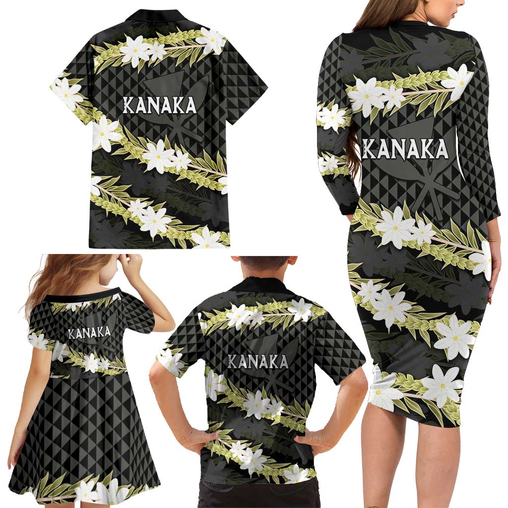 Born And Raised Aloha Hawaii Family Matching Long Sleeve Bodycon Dress and Hawaiian Shirt Kanaka Kakau Hawaiian Tiare Pakalana Lei LT14 - Polynesian Pride