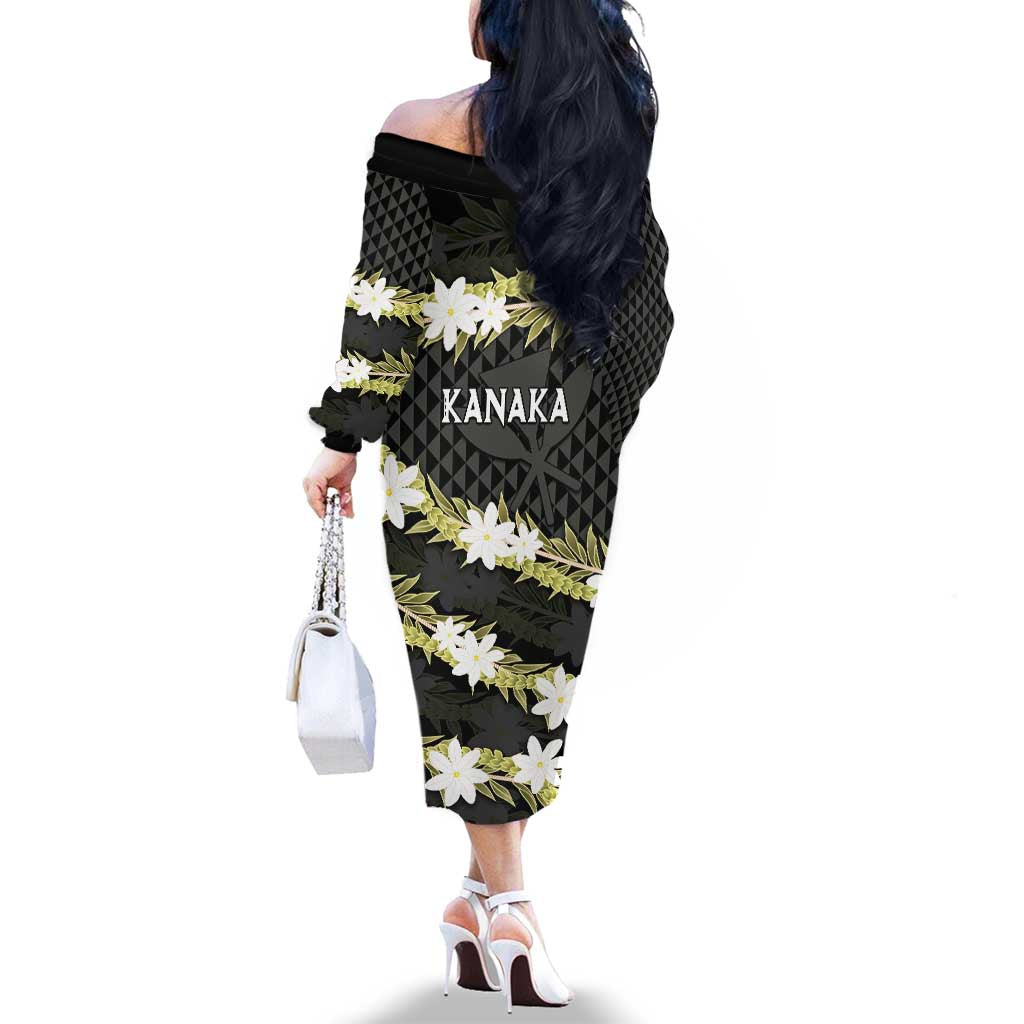 Born And Raised Aloha Hawaii Family Matching Off The Shoulder Long Sleeve Dress and Hawaiian Shirt Kanaka Kakau Hawaiian Tiare Pakalana Lei - Polynesian Pride
