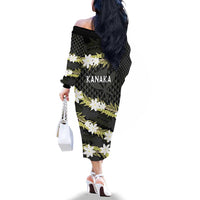 Born And Raised Aloha Hawaii Family Matching Off The Shoulder Long Sleeve Dress and Hawaiian Shirt Kanaka Kakau Hawaiian Tiare Pakalana Lei - Polynesian Pride