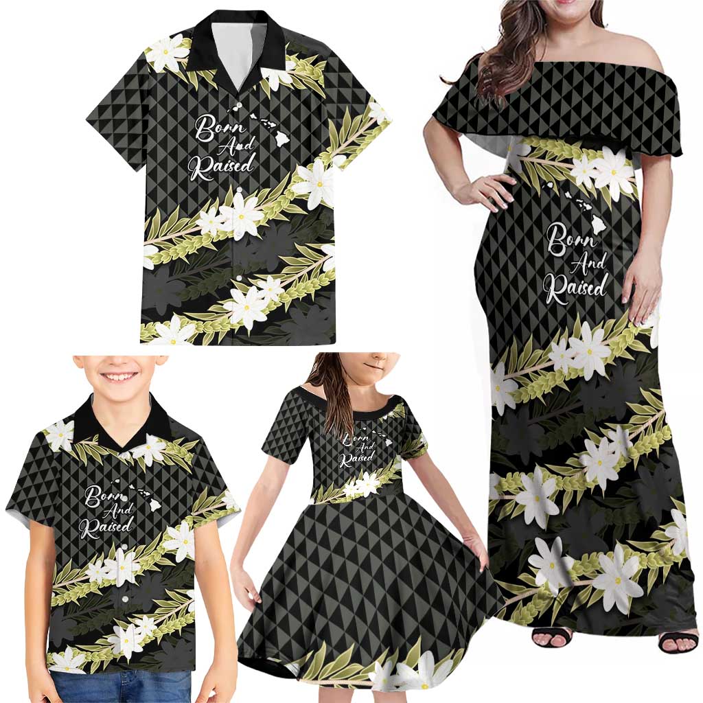 Born And Raised Aloha Hawaii Family Matching Off Shoulder Maxi Dress and Hawaiian Shirt Kanaka Kakau Hawaiian Tiare Pakalana Lei LT14 - Polynesian Pride