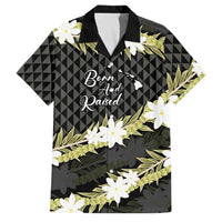Born And Raised Aloha Hawaii Family Matching Off Shoulder Maxi Dress and Hawaiian Shirt Kanaka Kakau Hawaiian Tiare Pakalana Lei LT14 Dad's Shirt - Short Sleeve Black - Polynesian Pride