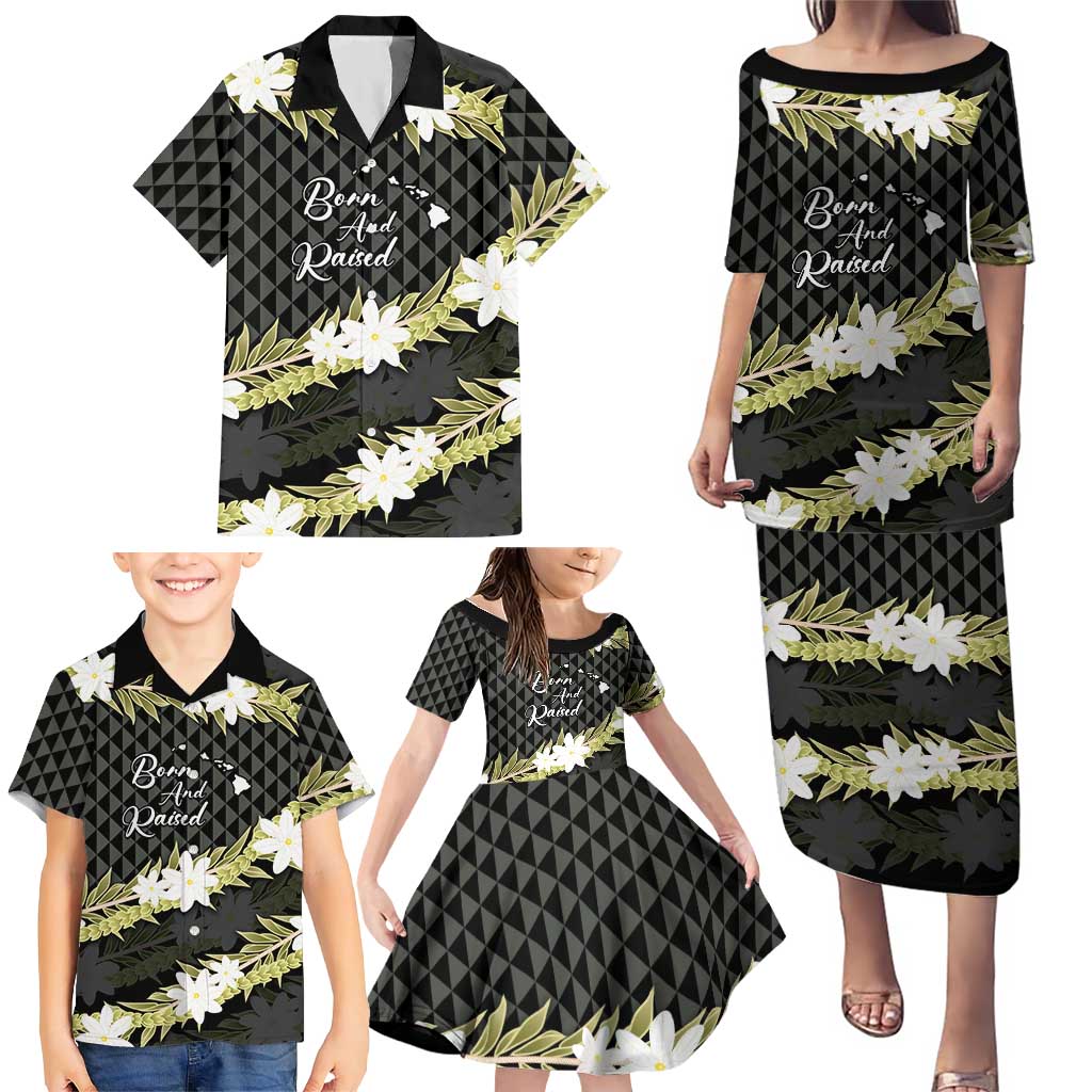 Born And Raised Aloha Hawaii Family Matching Puletasi and Hawaiian Shirt Kanaka Kakau Hawaiian Tiare Pakalana Lei - Polynesian Pride