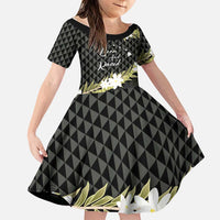 Born And Raised Aloha Hawaii Family Matching Short Sleeve Bodycon Dress and Hawaiian Shirt Kanaka Kakau Hawaiian Tiare Pakalana Lei LT14 Daughter's Dress Black - Polynesian Pride