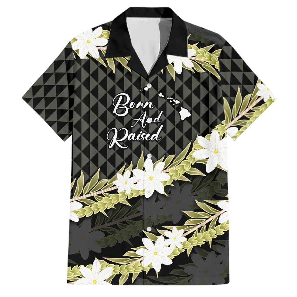 Born And Raised Aloha Hawaii Family Matching Short Sleeve Bodycon Dress and Hawaiian Shirt Kanaka Kakau Hawaiian Tiare Pakalana Lei LT14 Dad's Shirt - Short Sleeve Black - Polynesian Pride