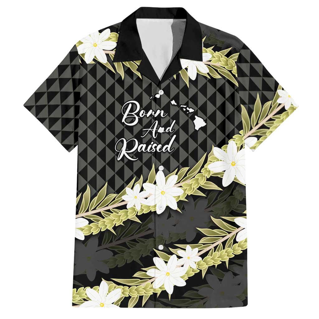 Born And Raised Aloha Hawaii Hawaiian Shirt Kanaka Kakau Hawaiian Tiare Pakalana Lei LT14 Black - Polynesian Pride