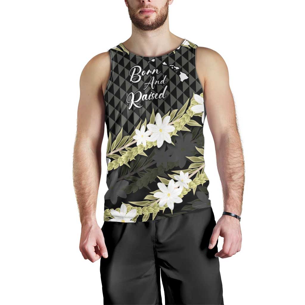 Born And Raised Aloha Hawaii Men Tank Top Kanaka Kakau Hawaiian Tiare Pakalana Lei LT14 - Polynesian Pride