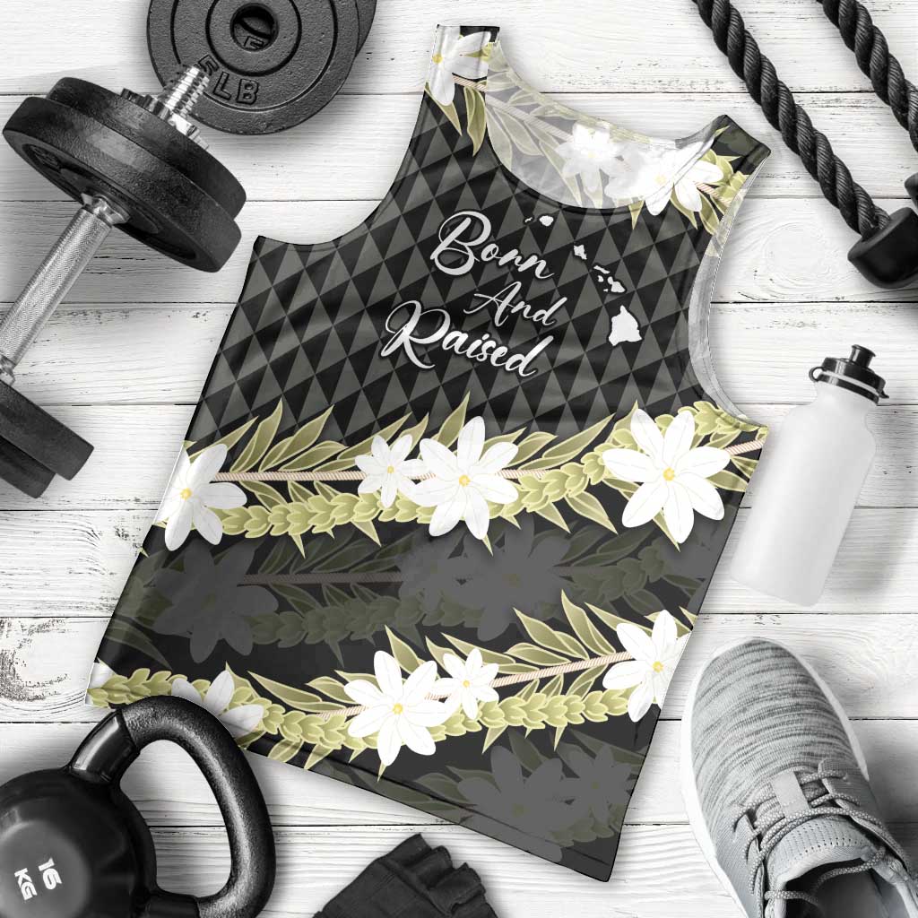 Born And Raised Aloha Hawaii Men Tank Top Kanaka Kakau Hawaiian Tiare Pakalana Lei LT14 - Polynesian Pride