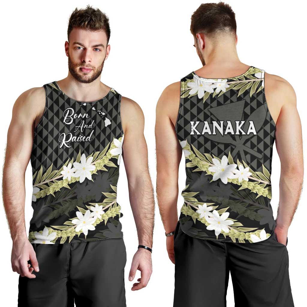 Born And Raised Aloha Hawaii Men Tank Top Kanaka Kakau Hawaiian Tiare Pakalana Lei LT14 - Polynesian Pride