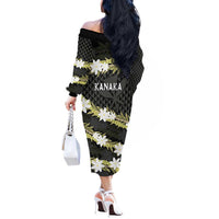 Born And Raised Aloha Hawaii Off The Shoulder Long Sleeve Dress Kanaka Kakau Hawaiian Tiare Pakalana Lei - Polynesian Pride