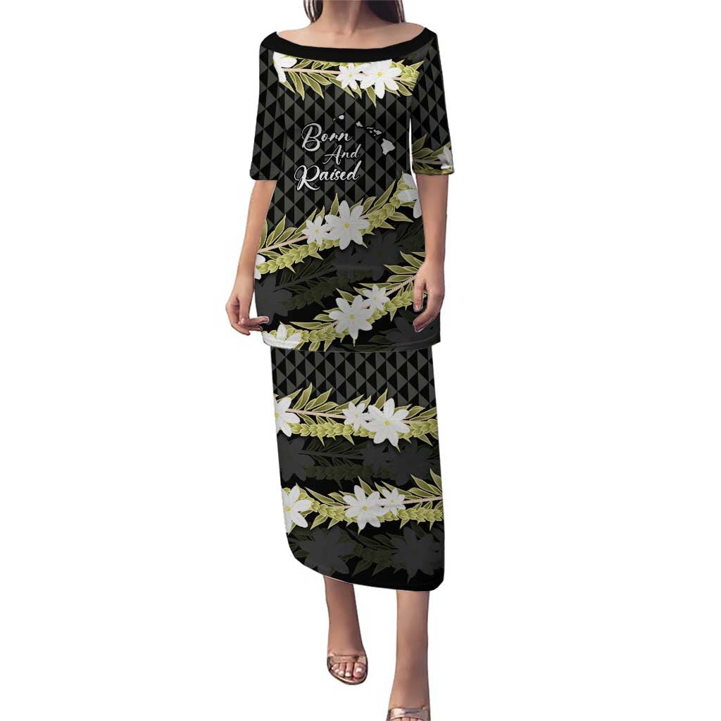 Born And Raised Aloha Hawaii Puletasi Kanaka Kakau Hawaiian Tiare Pakalana Lei LT14 Long Dress Black - Polynesian Pride