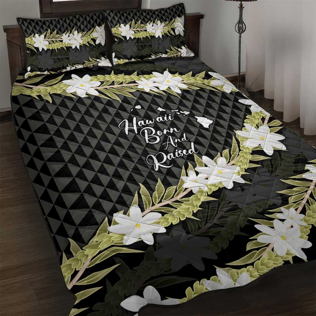 Born And Raised Aloha Hawaii Quilt Bed Set Kanaka Kakau Hawaiian Tiare Pakalana Lei LT14 Black - Polynesian Pride