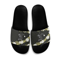 Born And Raised Aloha Hawaii Slide Sandals Kanaka Kakau Hawaiian Tiare Pakalana Lei LT14 Black - Polynesian Pride