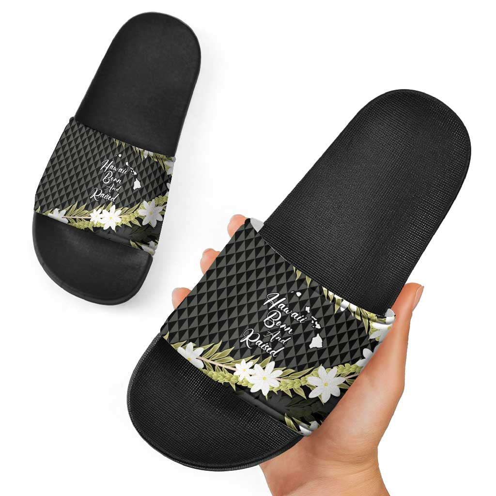 Born And Raised Aloha Hawaii Slide Sandals Kanaka Kakau Hawaiian Tiare Pakalana Lei LT14 - Polynesian Pride