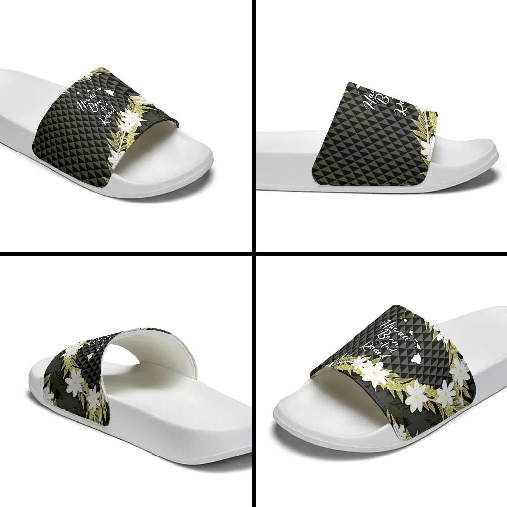 Born And Raised Aloha Hawaii Slide Sandals Kanaka Kakau Hawaiian Tiare Pakalana Lei LT14 - Polynesian Pride