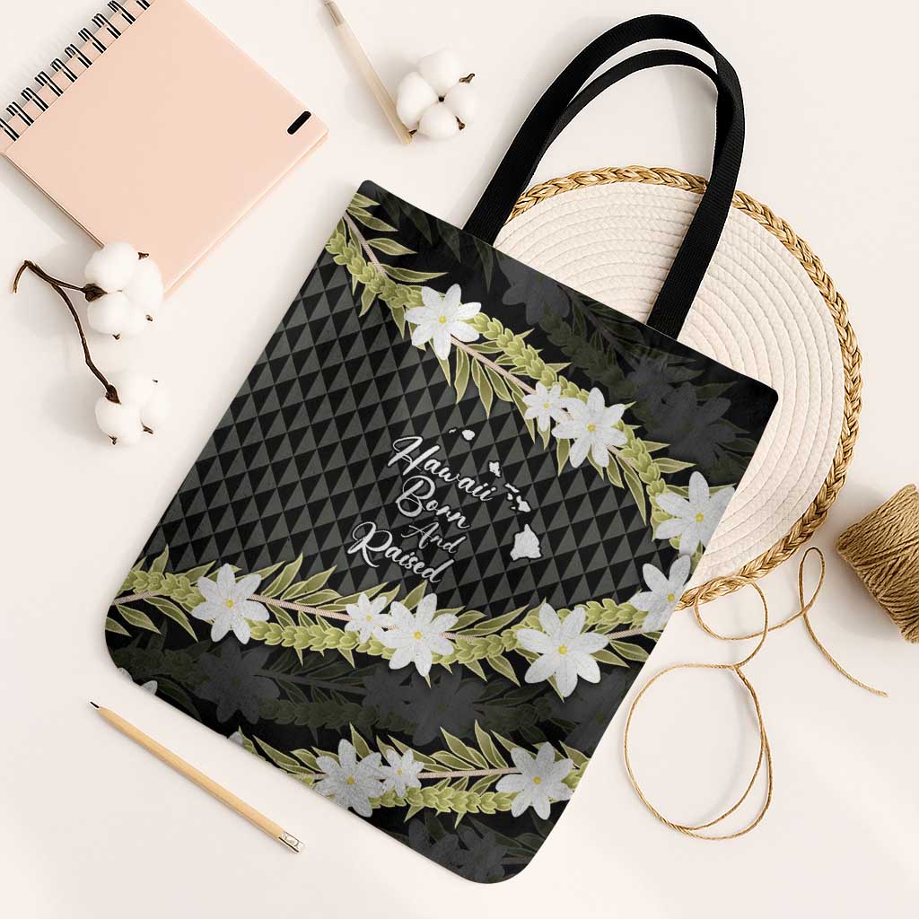Born And Raised Aloha Hawaii Tote Bag Kanaka Kakau Hawaiian Tiare Pakalana Lei LT14 Black Strap One Size Black - Polynesian Pride