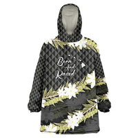 Born And Raised Aloha Hawaii Wearable Blanket Hoodie Kanaka Kakau Hawaiian Tiare Pakalana Lei LT14 One Size Black - Polynesian Pride