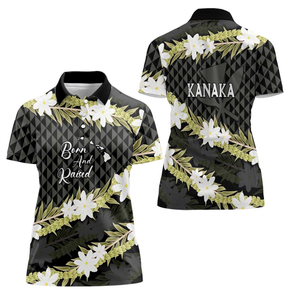 Born And Raised Aloha Hawaii Women Polo Shirt Kanaka Kakau Hawaiian Tiare Pakalana Lei - Polynesian Pride