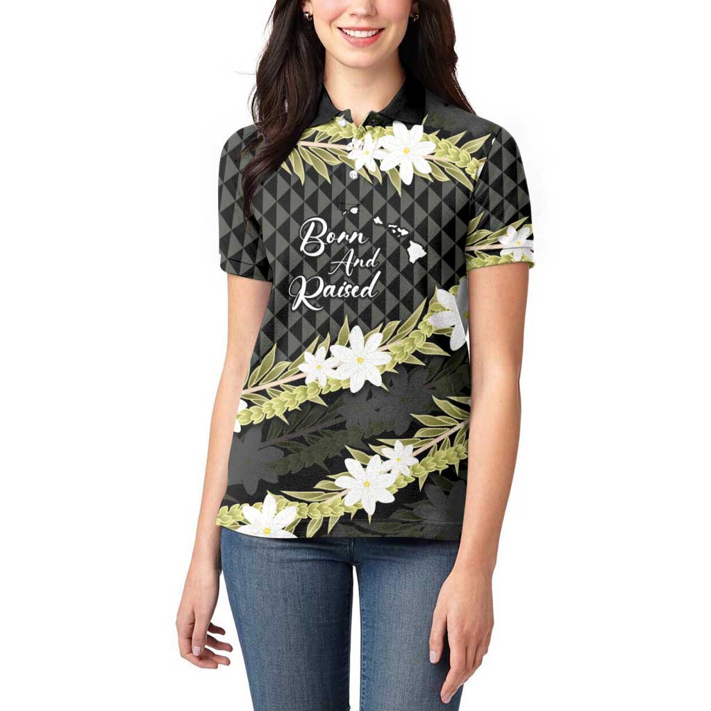 Born And Raised Aloha Hawaii Women Polo Shirt Kanaka Kakau Hawaiian Tiare Pakalana Lei - Polynesian Pride