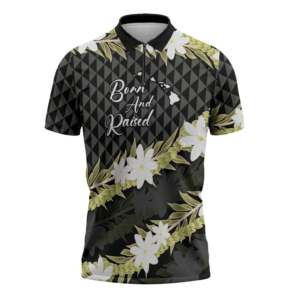 Born And Raised Aloha Hawaii Zipper Polo Shirt Kanaka Kakau Hawaiian Tiare Pakalana Lei - Polynesian Pride