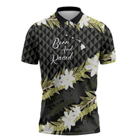 Born And Raised Aloha Hawaii Zipper Polo Shirt Kanaka Kakau Hawaiian Tiare Pakalana Lei - Polynesian Pride