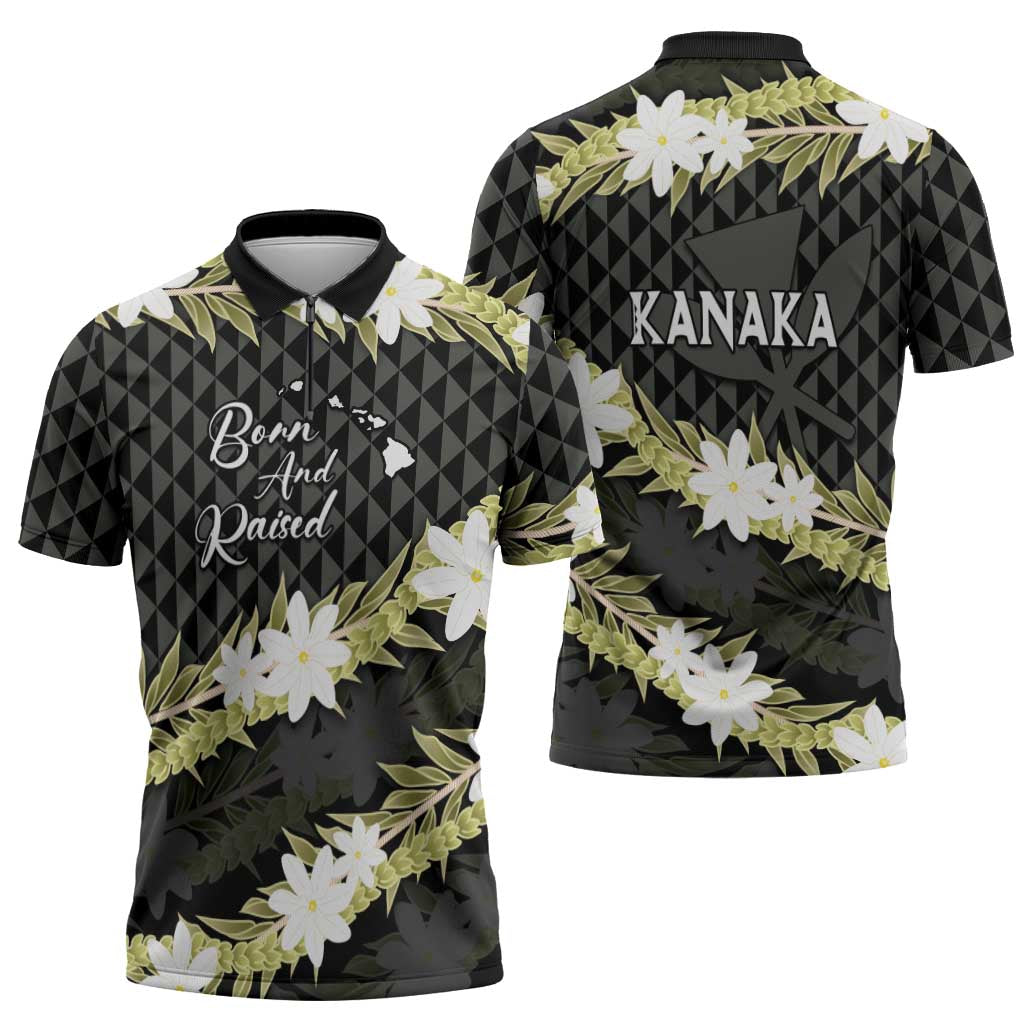 Born And Raised Aloha Hawaii Zipper Polo Shirt Kanaka Kakau Hawaiian Tiare Pakalana Lei - Polynesian Pride
