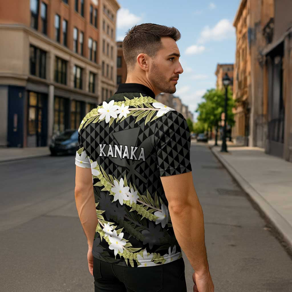 Born And Raised Aloha Hawaii Zipper Polo Shirt Kanaka Kakau Hawaiian Tiare Pakalana Lei - Polynesian Pride